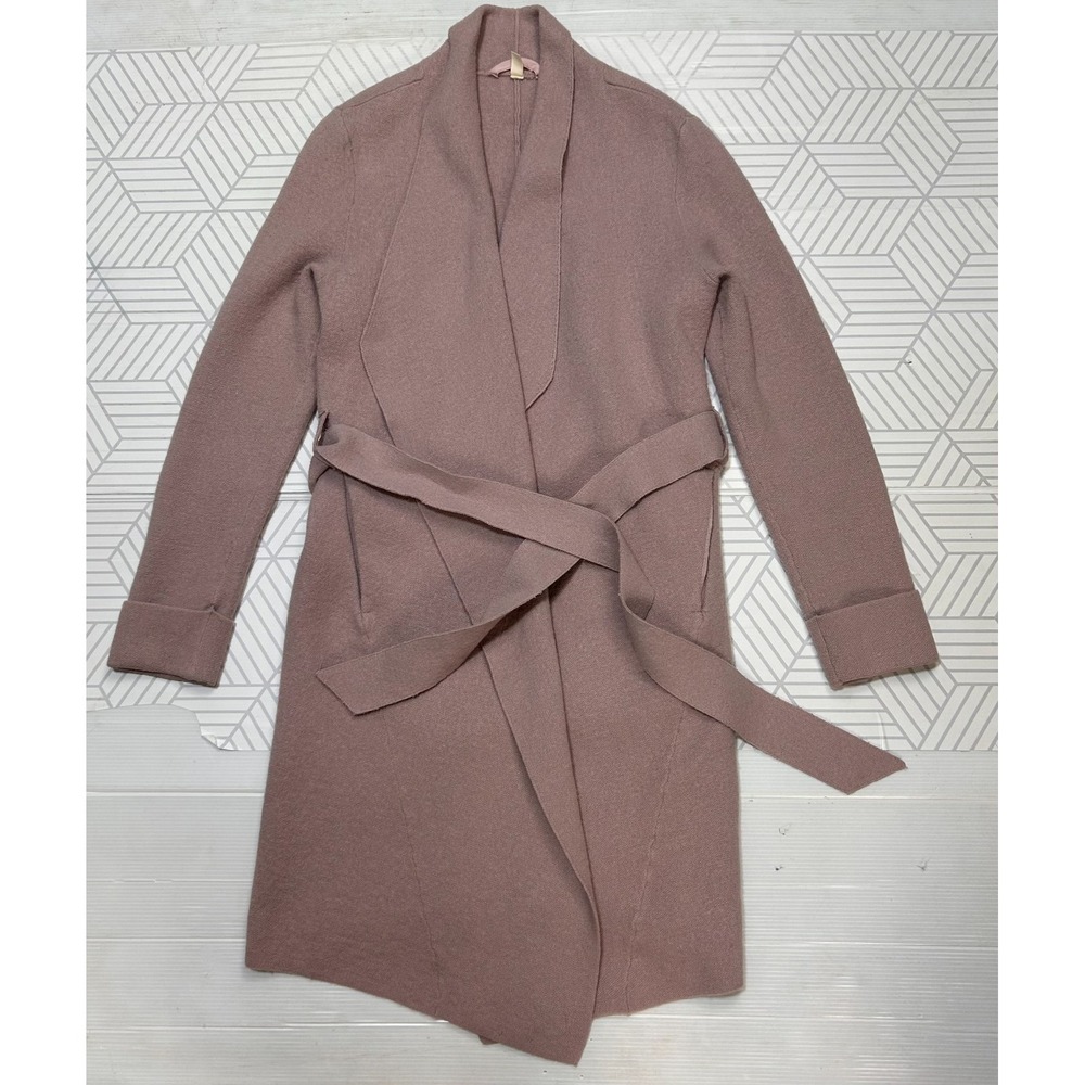 Anthropologie Moth Camel Blush Pink Cotton WOOL Wrap Cardigan Sweater Coat XS b2 - Picture 2 of 10
